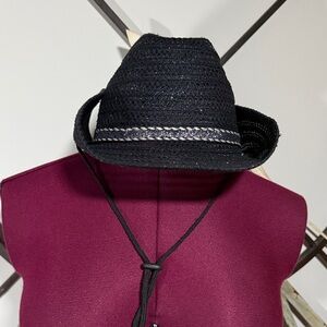 Black Woven Hat with Glitter Silver Accent